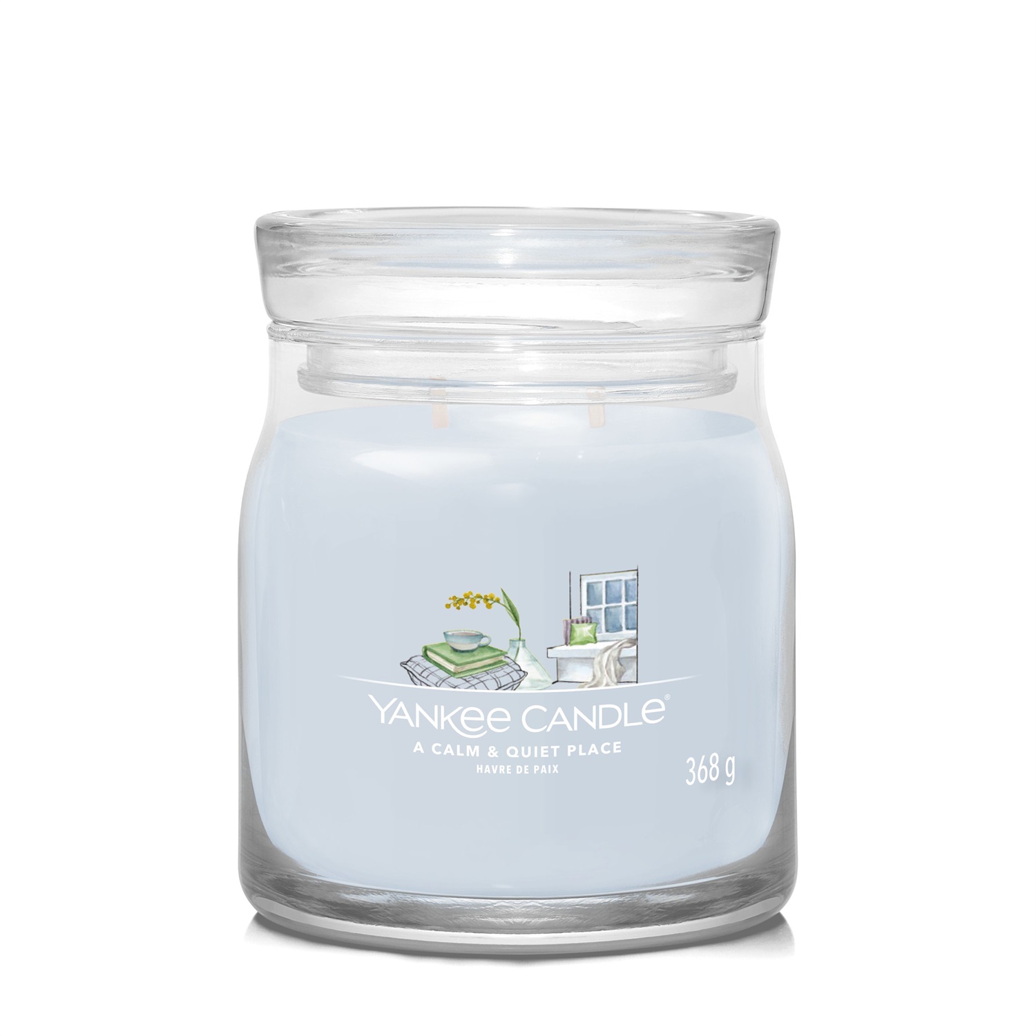 Yankee Candle A Calm & Quiet Place - Candela in Giara Media 368g con 2 Stoppini, Fragranza Floreale, Tempo di Combustione fino a 50 Ore