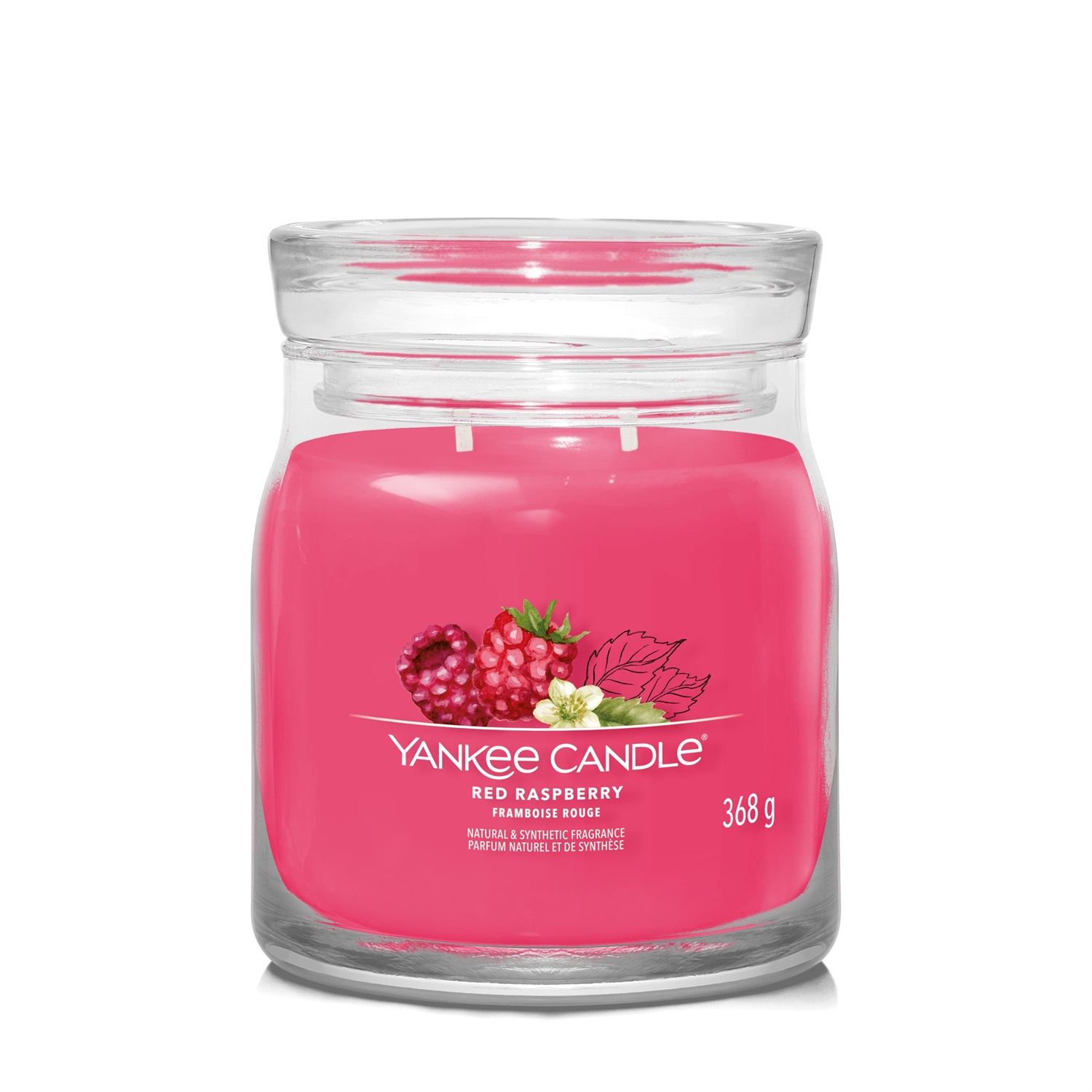Yankee Candle Red Raspberry - Candela Profumata Media 368g con Doppio Stoppino, Cera di Soia, Fragranza Fruttata