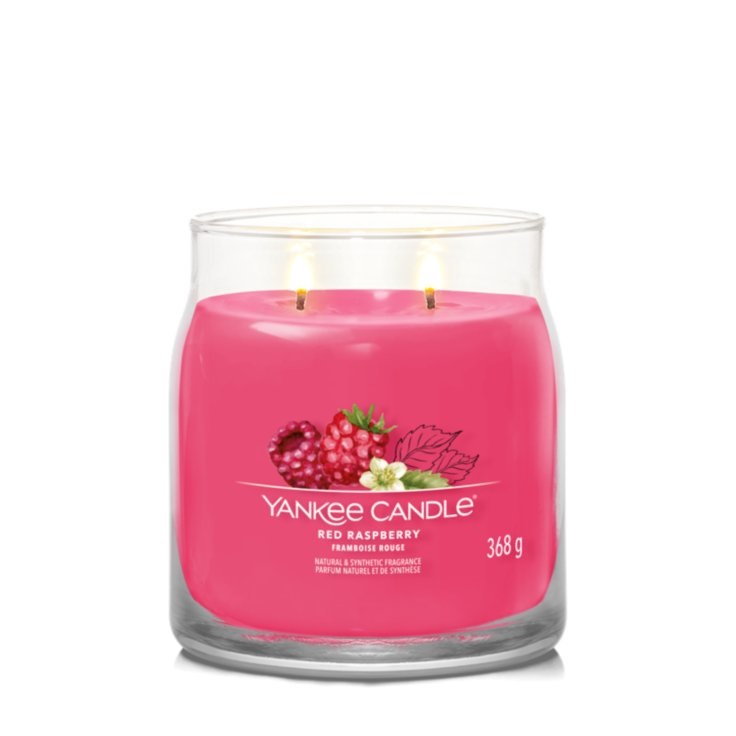 Yankee Candle Red Raspberry - Candela Profumata Media 368g con Doppio Stoppino, Cera di Soia, Fragranza Fruttata