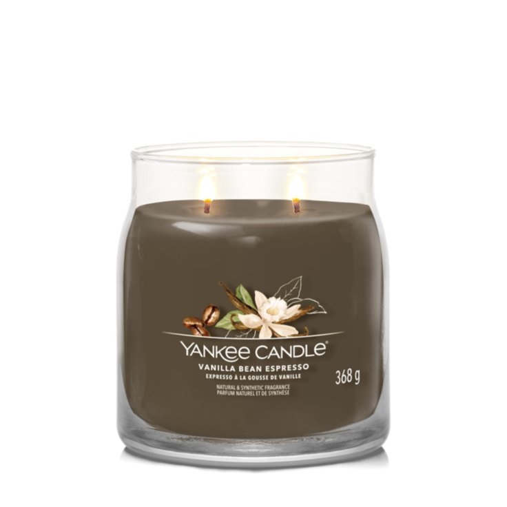 Yankee Candle Vanilla Bean Espresso - Candela Profumata Media 368g con Fragranza Dolce e Speziata, 2 Stoppini, Tempo di Combustione Fino a 50 Ore