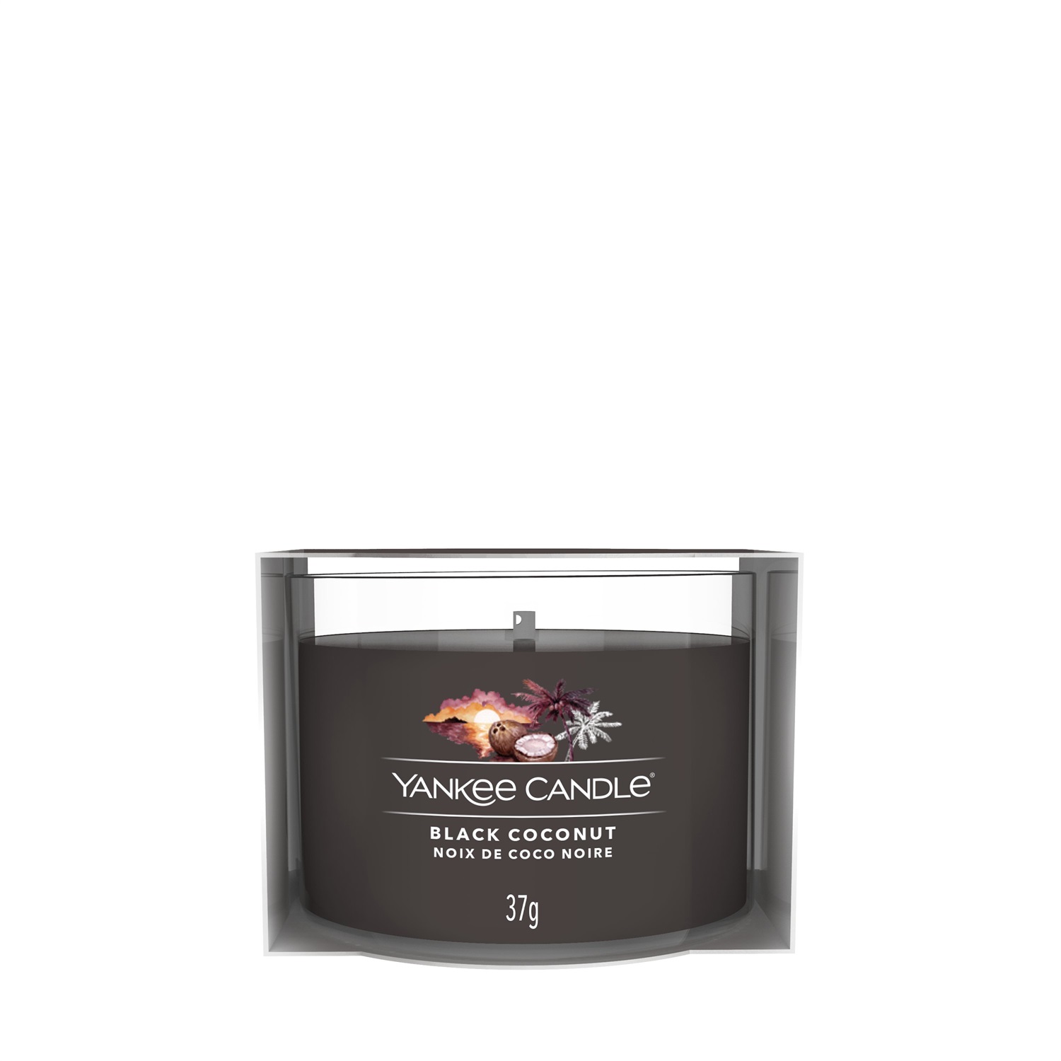 Yankee Candle Black Coconut - Candela Votiva Profumata 37 g con Fragranza di Cocco, Legno di Cedro e Fiori Tropicali
