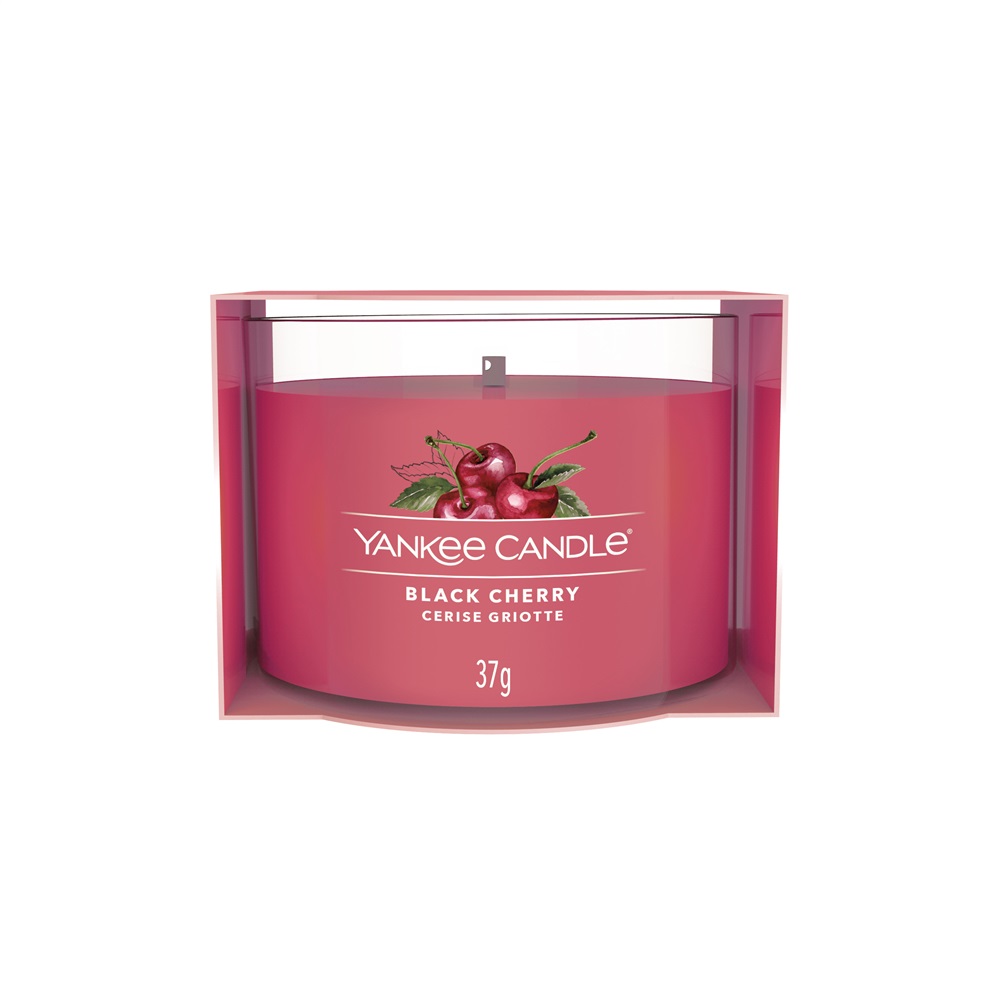 Yankee Candle Black Cherry - Candela Votiva Profumata 37 g con Note di Ciliegia e Mandorla