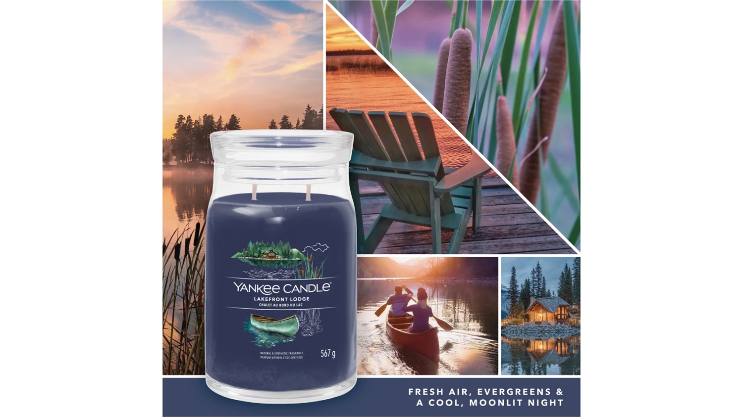 Yankee Candle Lakefront Lodge - Candela Profumata in Giara Grande 567 g, Fragranza Legnosa, Fino a 90 Ore di Combustione