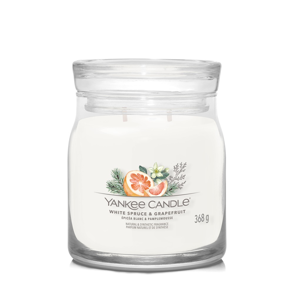 Yankee Candle Candela Giara Media White Spruce & Grapefruit 368g - Fragranza Agrumata con Note di Pompelmo, Pino e Vaniglia