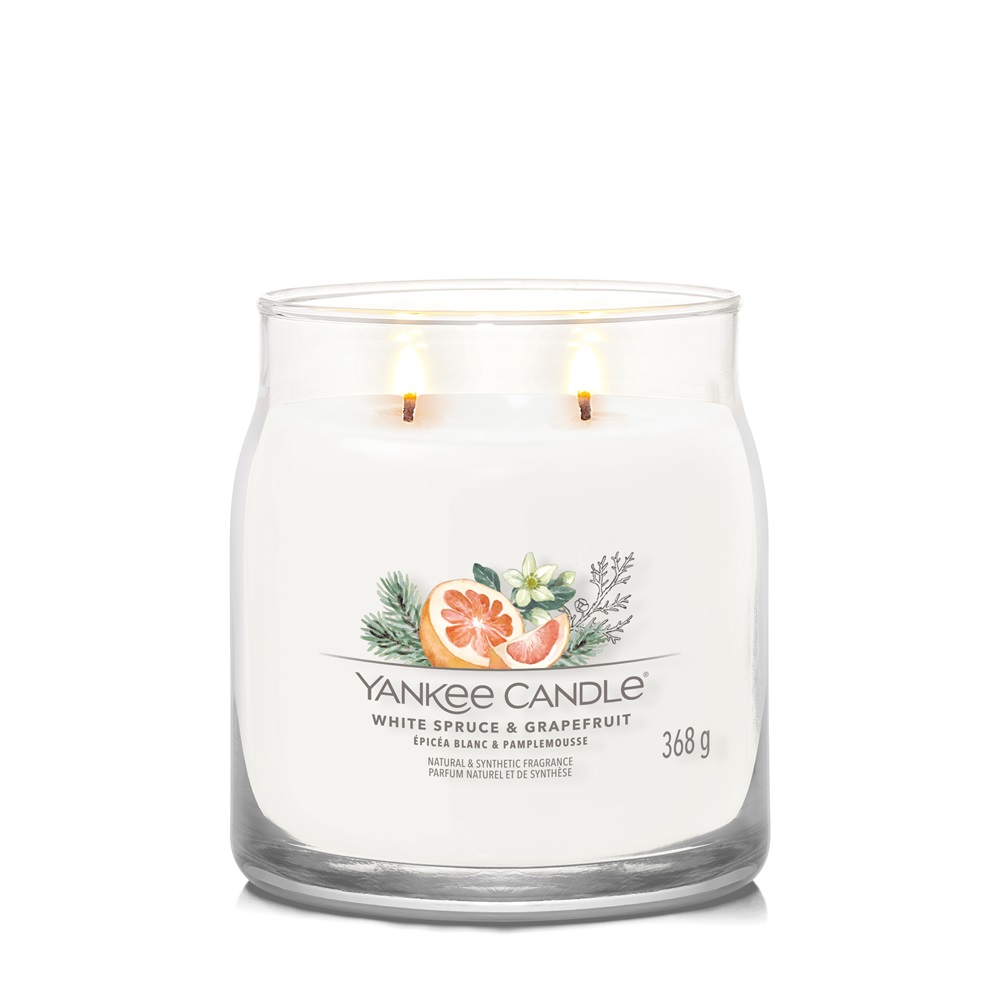 Yankee Candle Candela Giara Media White Spruce & Grapefruit 368g - Fragranza Agrumata con Note di Pompelmo, Pino e Vaniglia