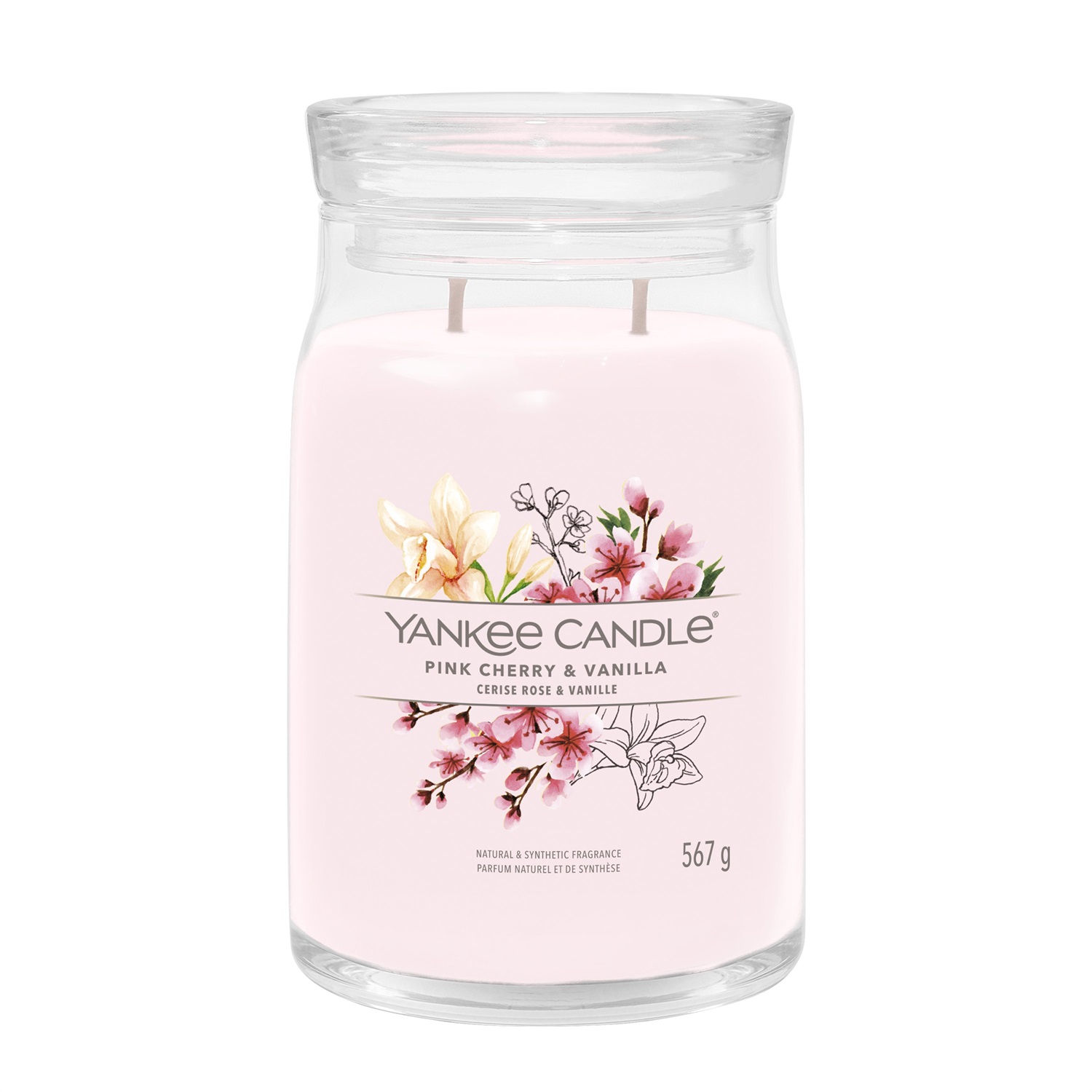 Yankee Candle Pink Cherry & Vanilla - Candela Profumata Giara Grande 567 g con 2 Stoppini, Fragranza Fruttata, Tempo di Combustione Fino a 90 Ore