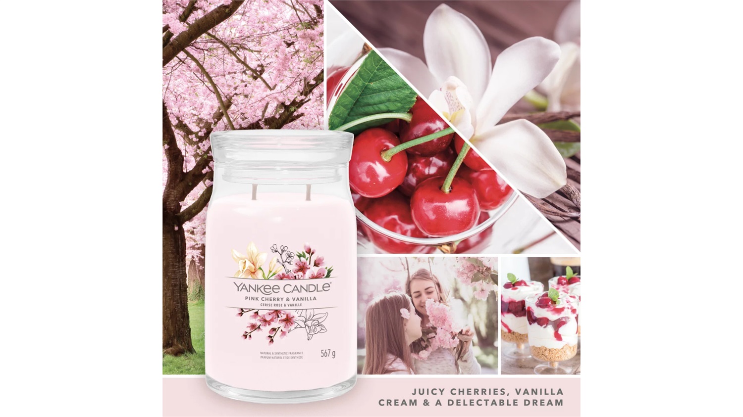 Yankee Candle Pink Cherry & Vanilla - Candela Profumata Giara Grande 567 g con 2 Stoppini, Fragranza Fruttata, Tempo di Combustione Fino a 90 Ore