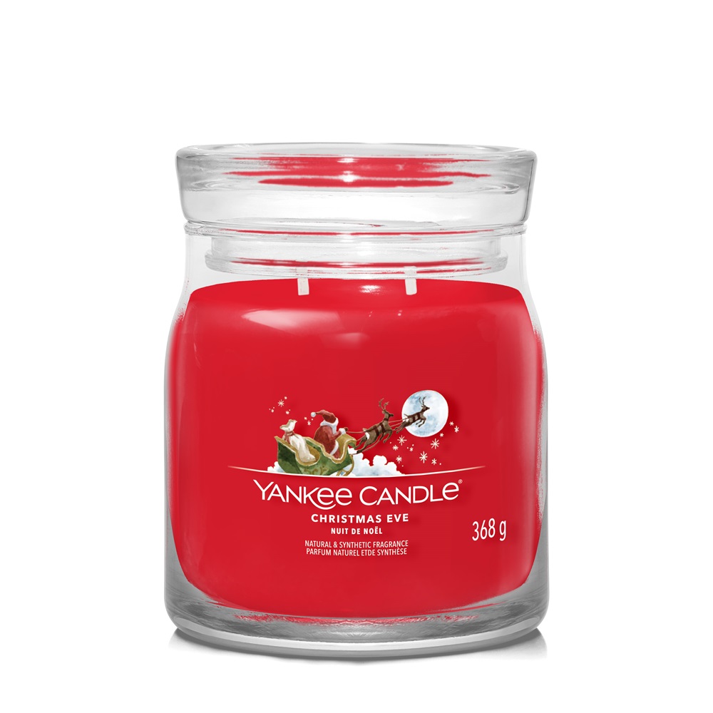 Yankee Candle Candela Profumata in Giara Media Christmas Eve 368 gr - Colore Rosso, Fino a 75 Ore di Combustione