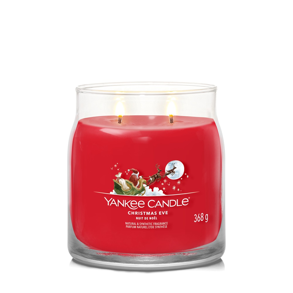 Yankee Candle Candela Profumata in Giara Media Christmas Eve 368 gr - Colore Rosso, Fino a 75 Ore di Combustione