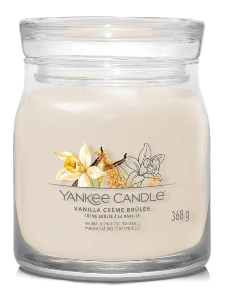 Yankee Candle Vanilla Crème Brûlée - Candela in Giara Media 368 g, Fragranza Dolce e Speziata con note di Crema Pasticcera e Cannella