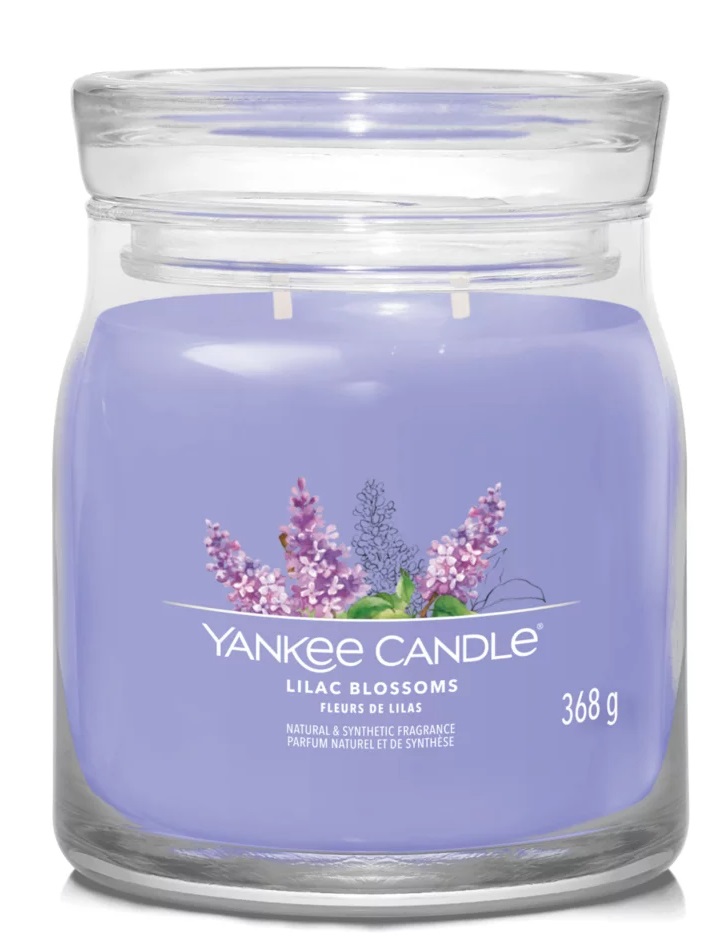 Yankee Candle Lilac Blossoms - Candela Profumata Media 368g con Doppio Stoppino, Cera di Soia, Fragranza Floreale di Lavanda e Lillà