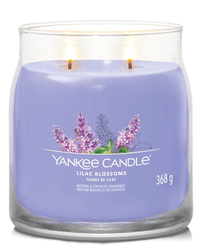Yankee Candle Lilac Blossoms - Candela Profumata Media 368g con Doppio Stoppino, Cera di Soia, Fragranza Floreale di Lavanda e Lillà