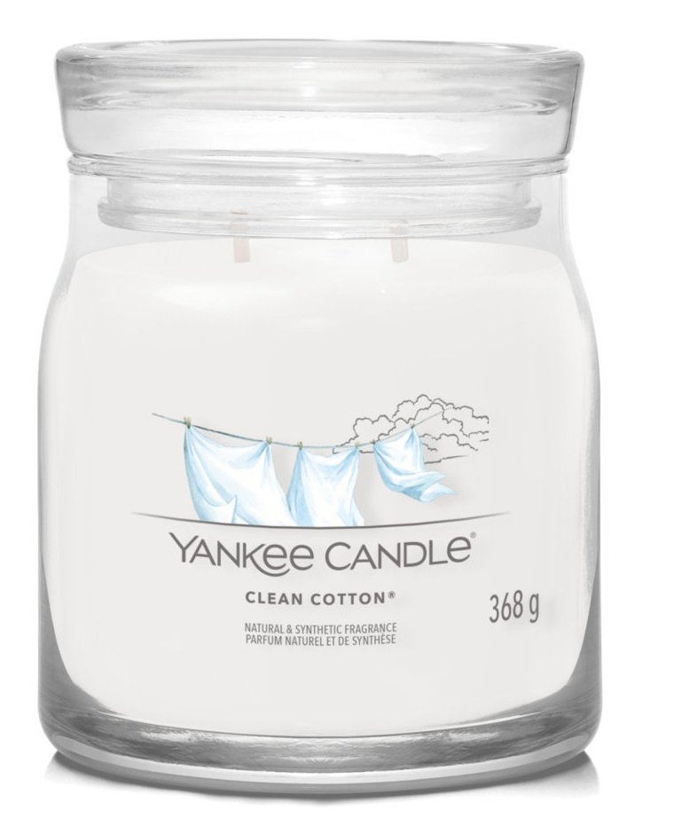 Yankee Candle Clean Cotton - Candela Profumata Giara Media 368g con Doppio Stoppino, Fragranza Fresca e Pulita, Tempo di Combustione fino a 50 Ore