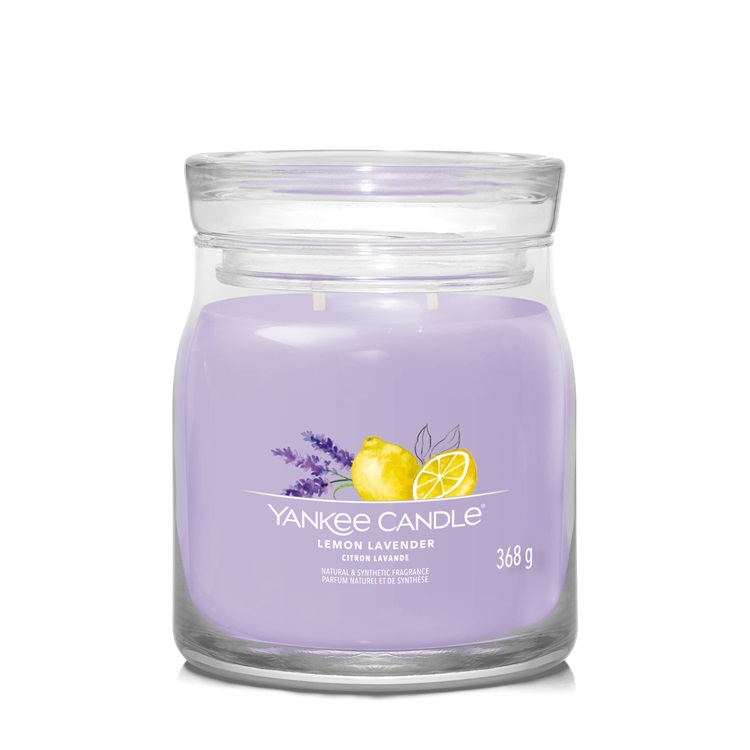 Yankee Candle Lemon Lavender - Candela Profumata Media 368g con Doppio Stoppino, Fragranza Agrumata e Tempo di Combustione Fino a 50 Ore