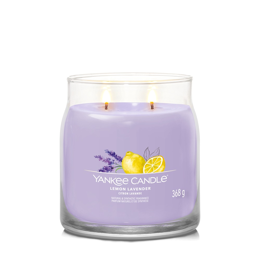 Yankee Candle Lemon Lavender - Candela Profumata Media 368g con Doppio Stoppino, Fragranza Agrumata e Tempo di Combustione Fino a 50 Ore