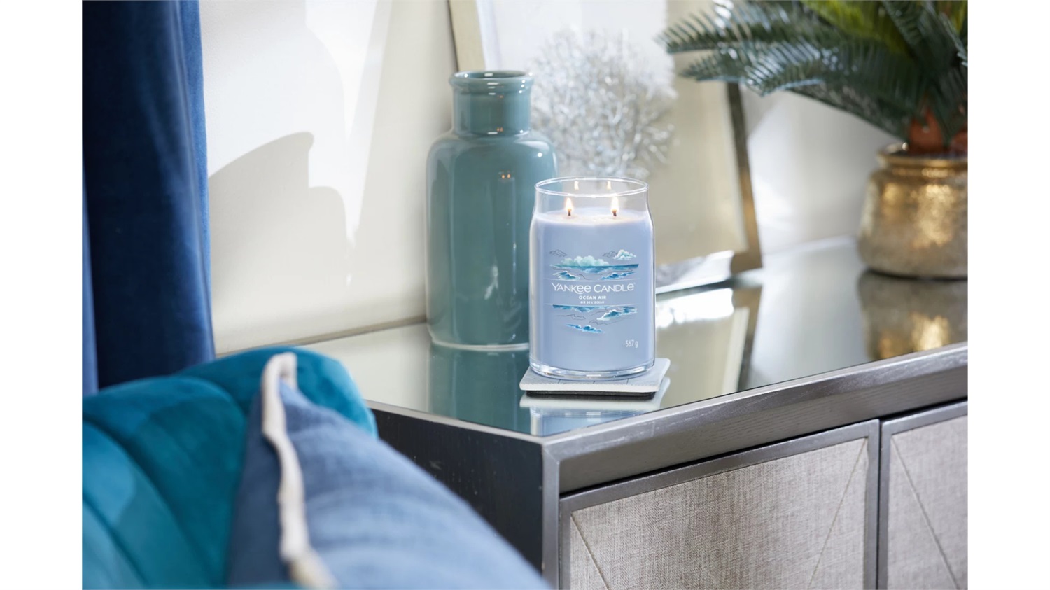 Yankee Candle Signature Candela Profumata Giara Grande Ocean Air 567 g - Fragranza Fresca e Pulita, 2 Stoppini, Fino a 90 Ore di Combustione