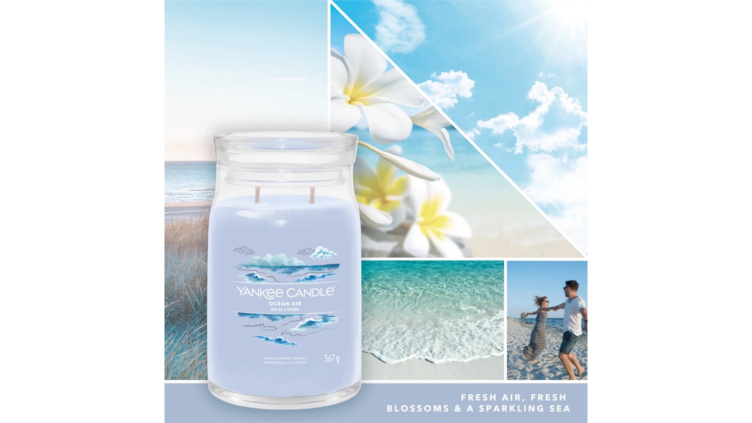 Yankee Candle Signature Candela Profumata Giara Grande Ocean Air 567 g - Fragranza Fresca e Pulita, 2 Stoppini, Fino a 90 Ore di Combustione