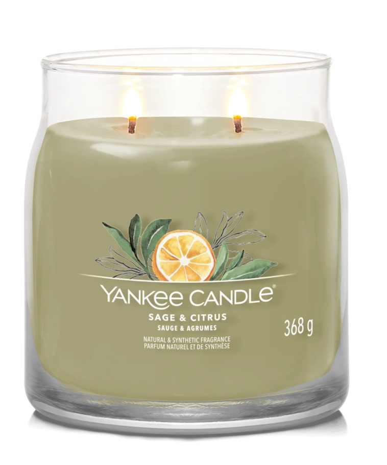 Yankee Candle Sage & Citrus - Candela Profumata Media 368g con Fragranza Agrumata di Salvia, Limone e Lime, Tempo di Combustione fino a 50 Ore