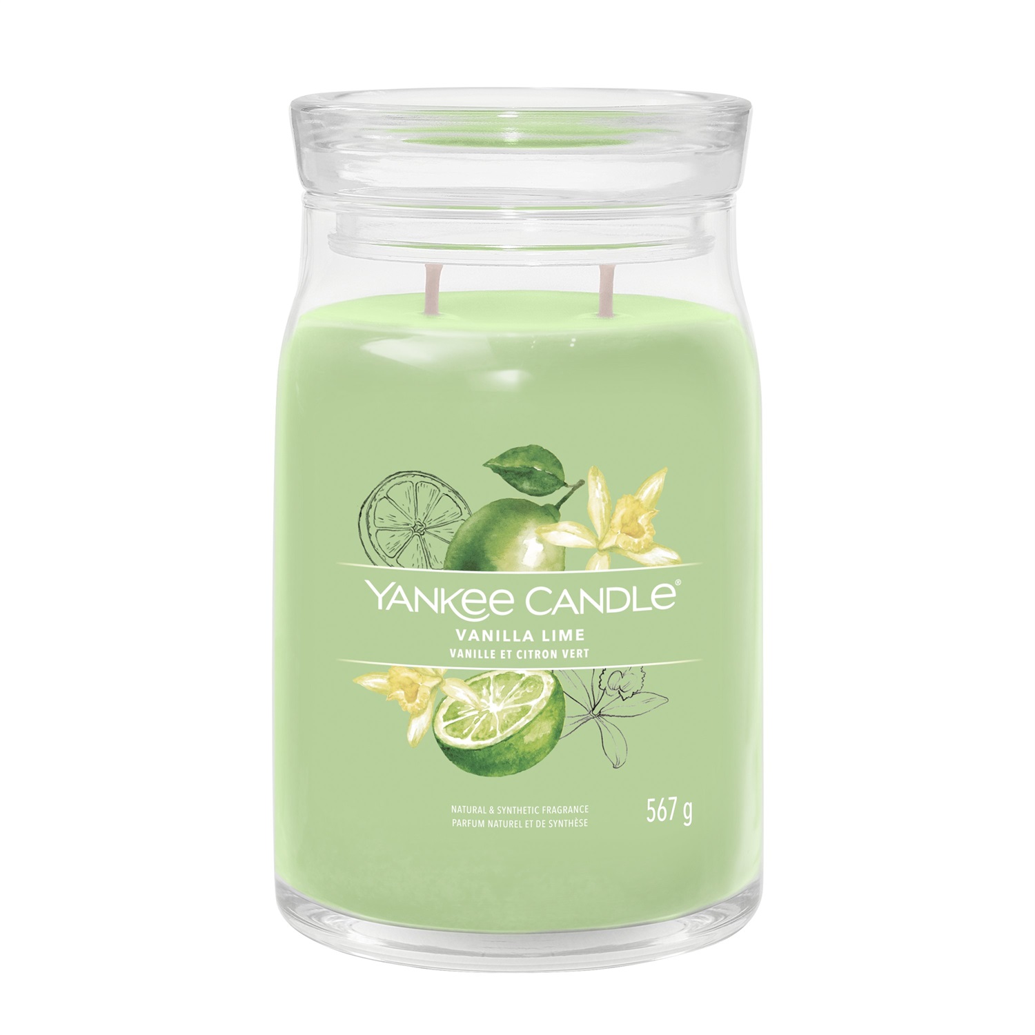 Yankee Candle Signature Candela Profumata Grande Vanilla Lime 567 g - 2 Stoppini, 90 Ore di Combustione