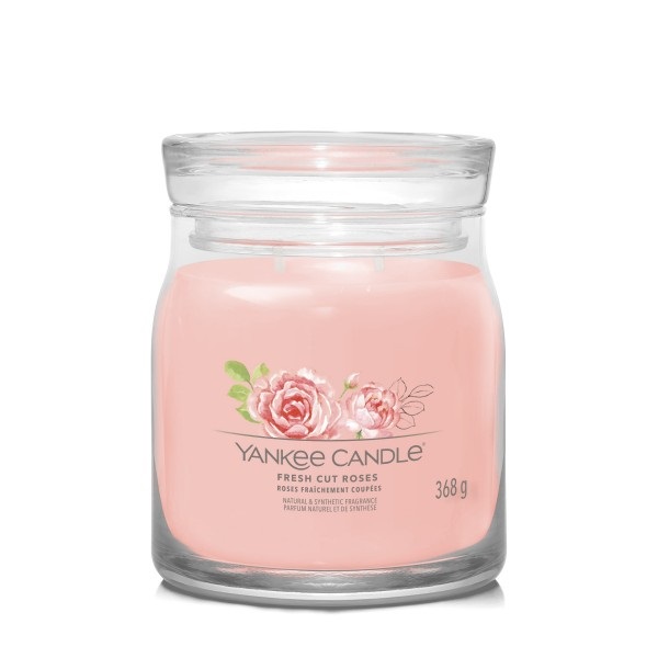 Yankee Candle Fresh Cut Roses - Candela Profumata in Giara Media da 368 g con Doppio Stoppino e Fragranza Floreale