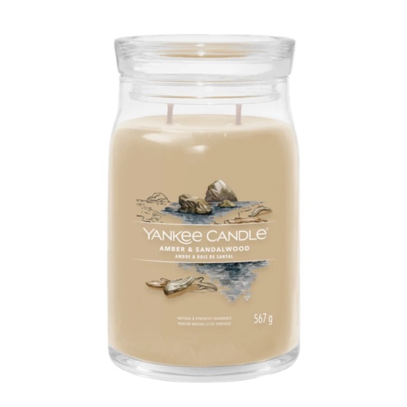 Yankee Candle Amber & Sandalwood - Candela Profumata Giara Grande 567 g con Fragranza Dolce e Speziata, Tempo di Combustione Fino a 90 Ore