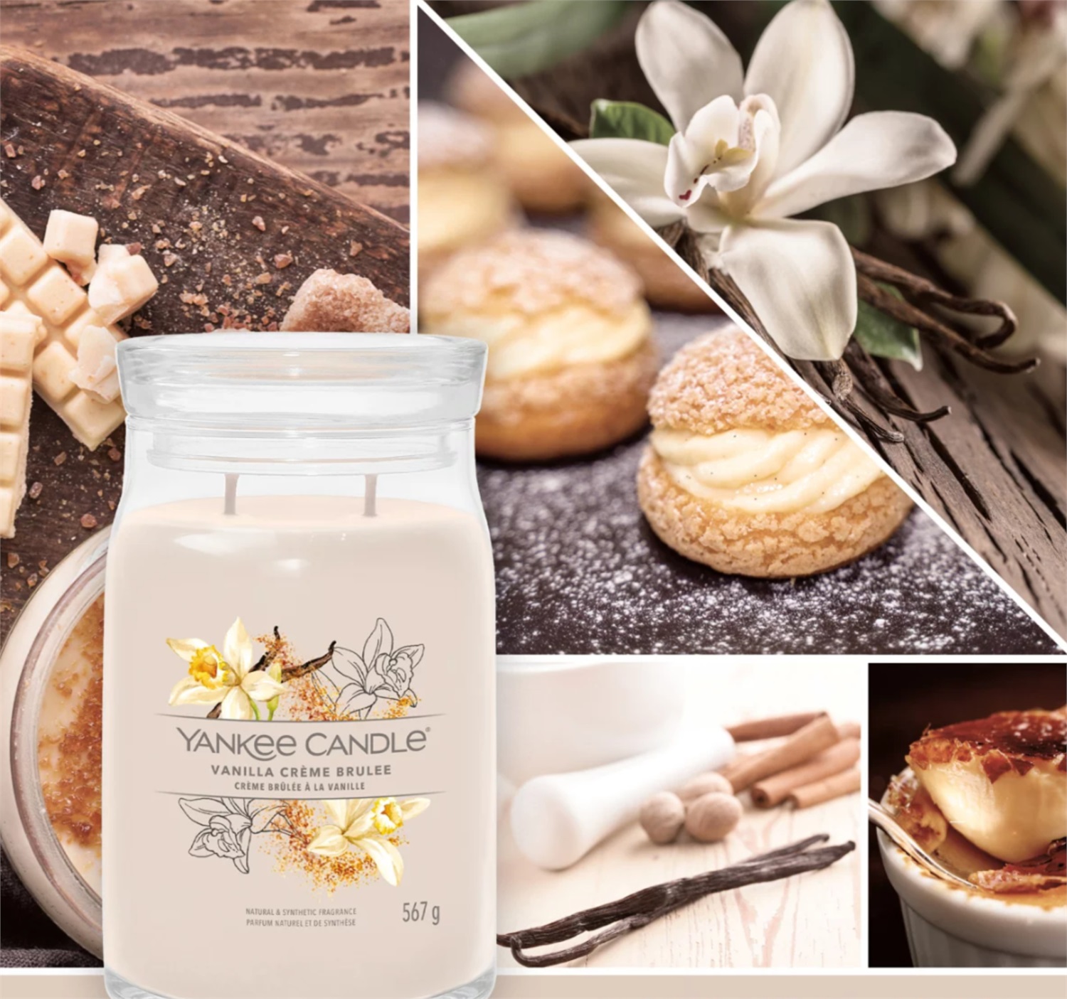 Yankee Candle Vanilla Crème Brûlée - Candela Profumata in Giara Grande 567 g con 2 Stoppini, Fragranza Dolce e Speziata