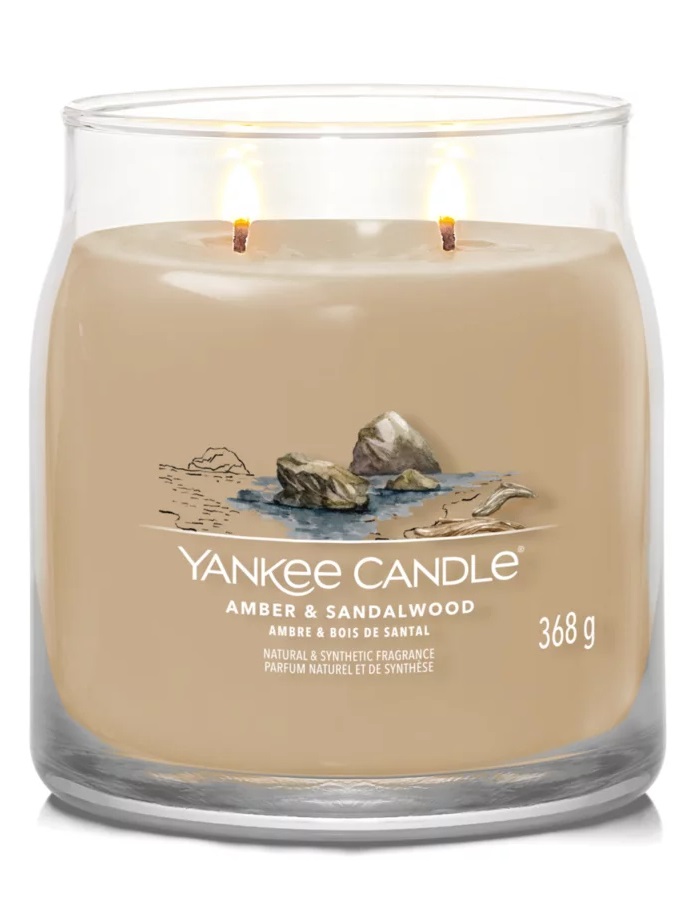 Yankee Candle Amber & Sandalwood - Candela in Giara Media 368 g, Fragranza Dolce e Speziata, Tempo di Combustione fino a 50 Ore
