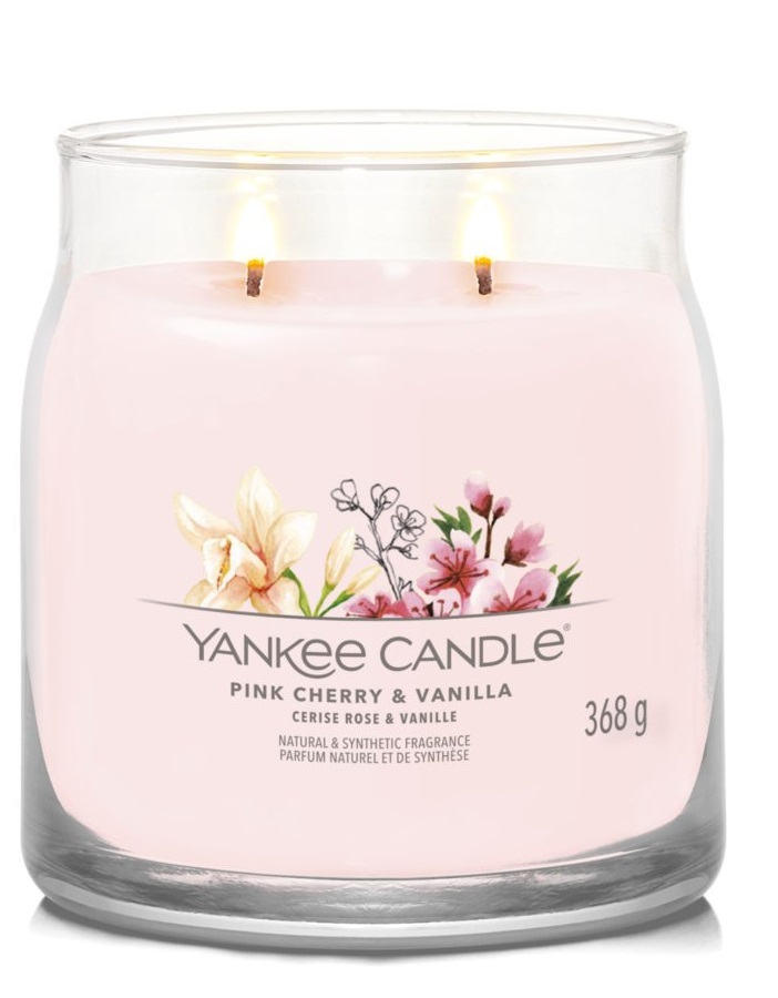 Yankee Candle Pink Cherry & Vanilla - Candela Profumata Media 368g con Doppio Stoppino e Fragranza Fruttata