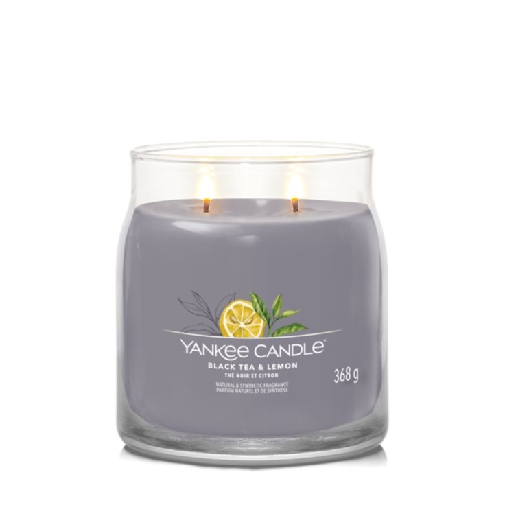 Yankee Candle Black Tea & Lemon - Candela Profumata Giara Media 368g con Fragranza di Tè Nero, Vaniglia, Muschio e Limone