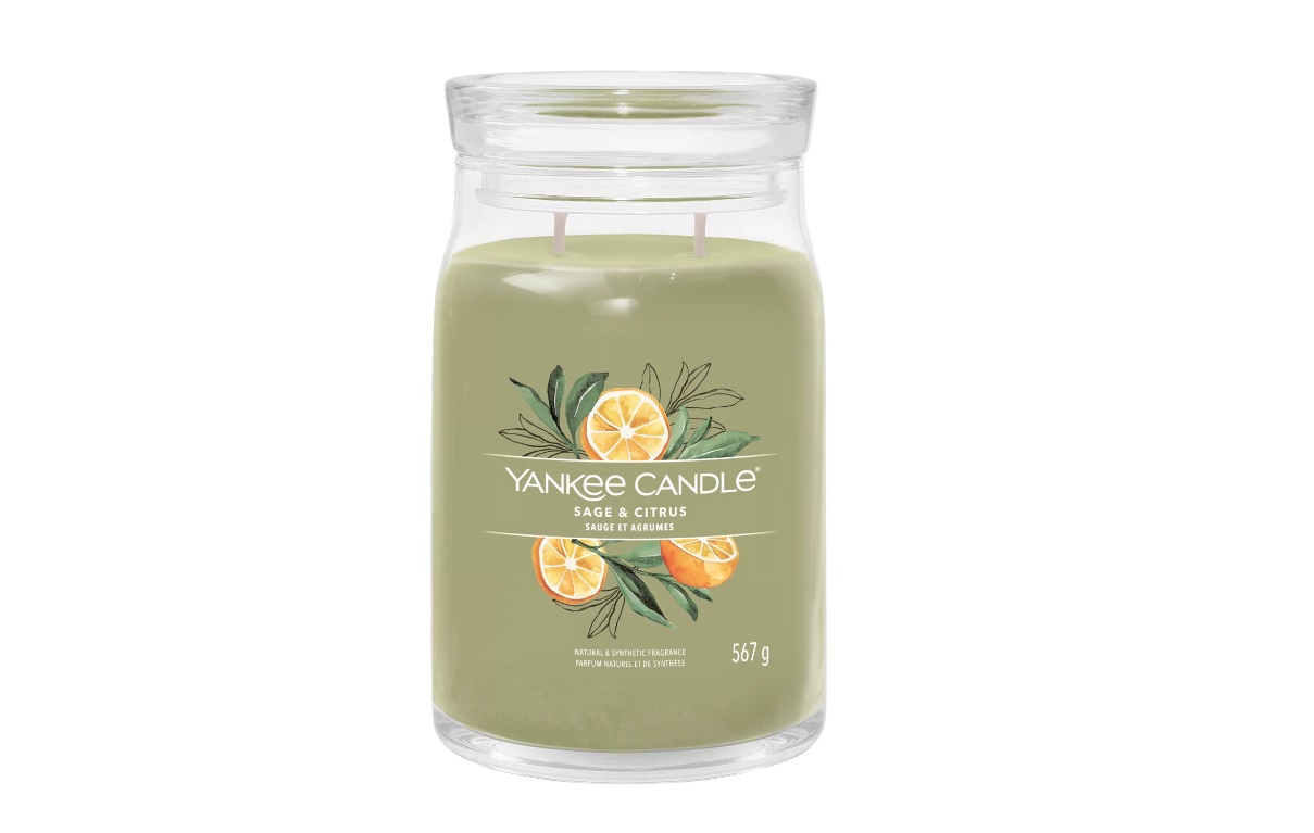 Yankee Candle Giara Grande Sage & Citrus 567 g - Candela Profumata con Fragranza Agrumata e Note di Salvia, Limone e Lime, Tempo di Combustione Fino a 90 Ore