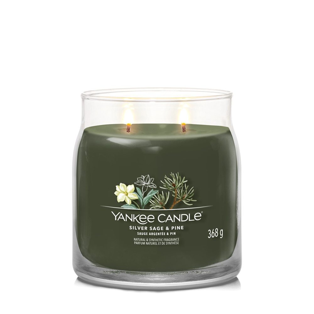 Yankee Candle Silver Sage & Pine - Candela Giara Media 368g con Fragranza Legnosa e Note di Cuoio, Ambra e Muschio