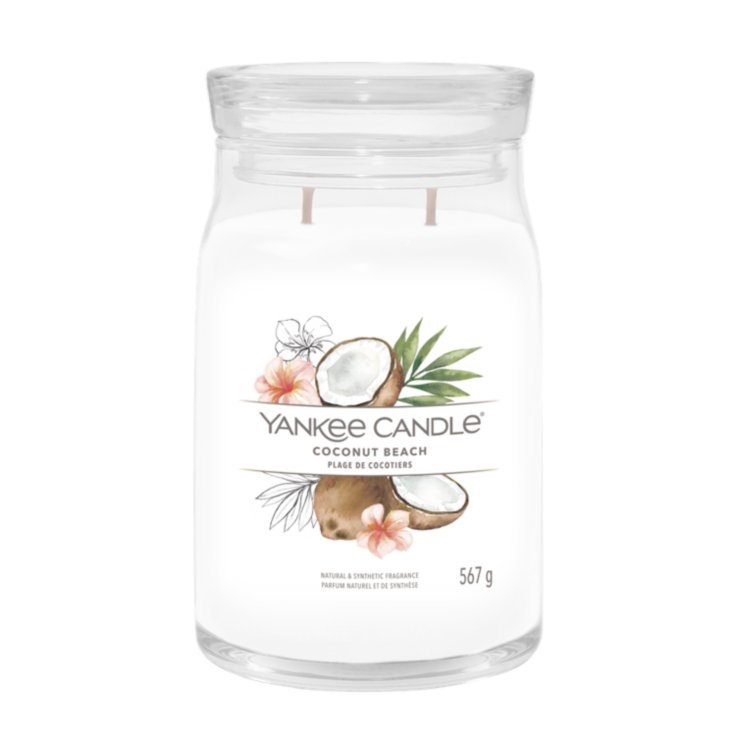 Yankee Candle Coconut Beach - Candela Profumata in Giara Grande 567 g con 2 Stoppini, Fragranza Fruttata e Tempo di Combustione Fino a 90 Ore