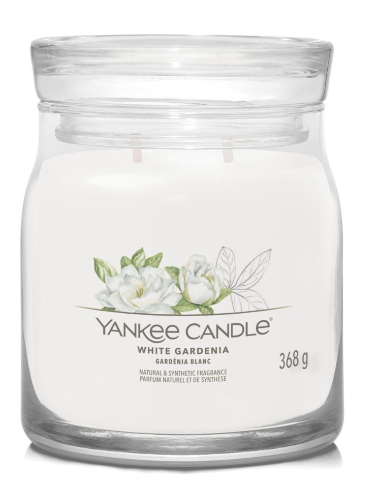 Yankee Candle White Gardenia - Candela Profumata Giara Media 368g con Doppio Stoppino, Fragranza Floreale, Tempo di Combustione Fino a 50 Ore