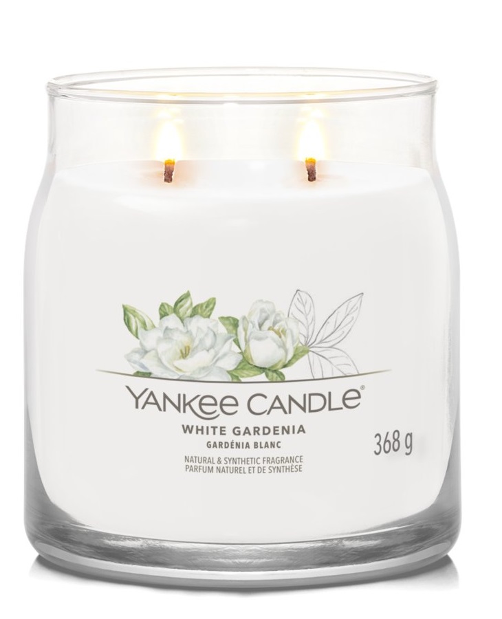 Yankee Candle White Gardenia - Candela Profumata Giara Media 368g con Doppio Stoppino, Fragranza Floreale, Tempo di Combustione Fino a 50 Ore