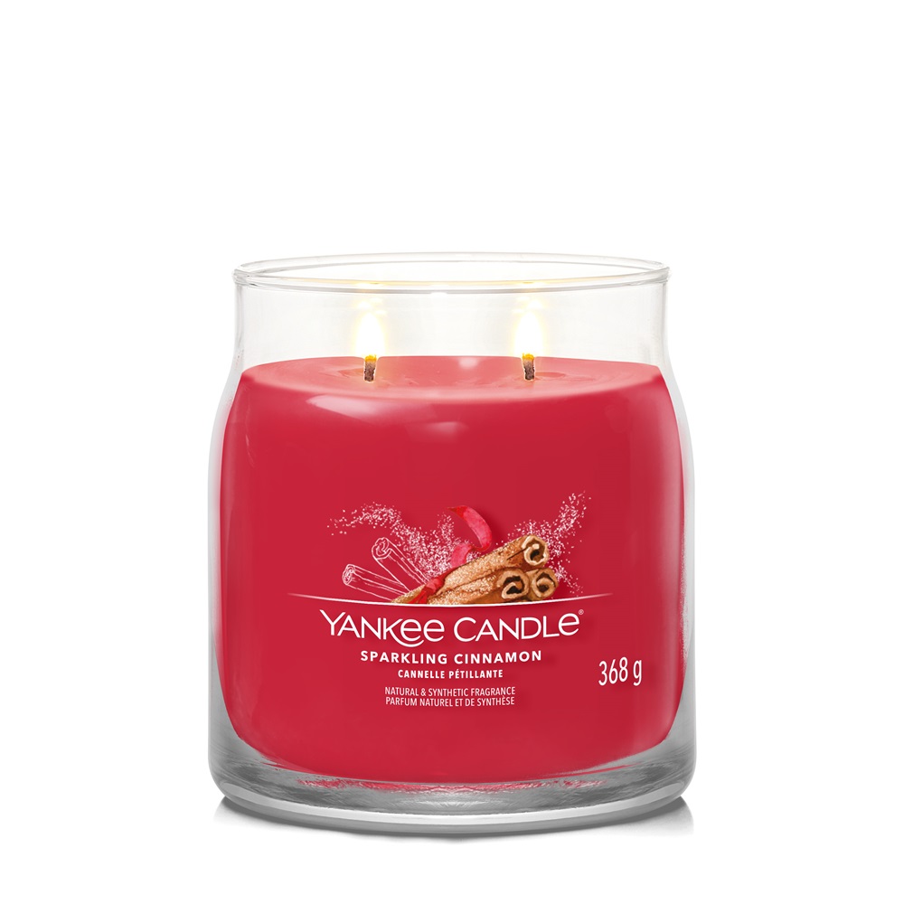 Yankee Candle Sparkling Cinnamon Candela Giara Media 368g - Fragranza Speziata di Cannella e Chiodi di Garofano, Colore Rosso, Tempo di Combustione Fino a 50 Ore