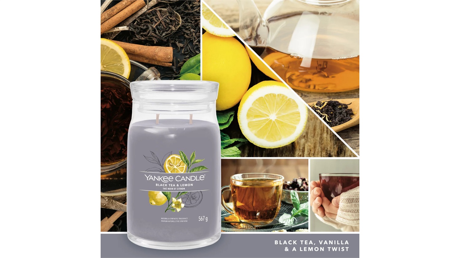 Yankee Candle Signature Candela Profumata Giara Grande Black Tea & Lemon, 567 g, Fragranza Agrumata con Note di Vaniglia e Muschio, Tempo di Combustione Fino a 90 Ore