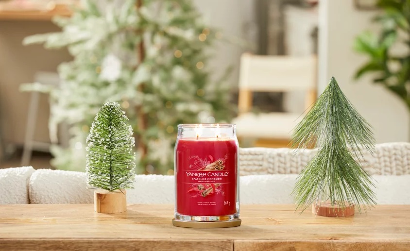 Yankee Candle Sparkling Cinnamon - Candela profumata in giara grande 567 g, fragranza di cannella e chiodi di garofano, colore rosso, durata fino a 90 ore