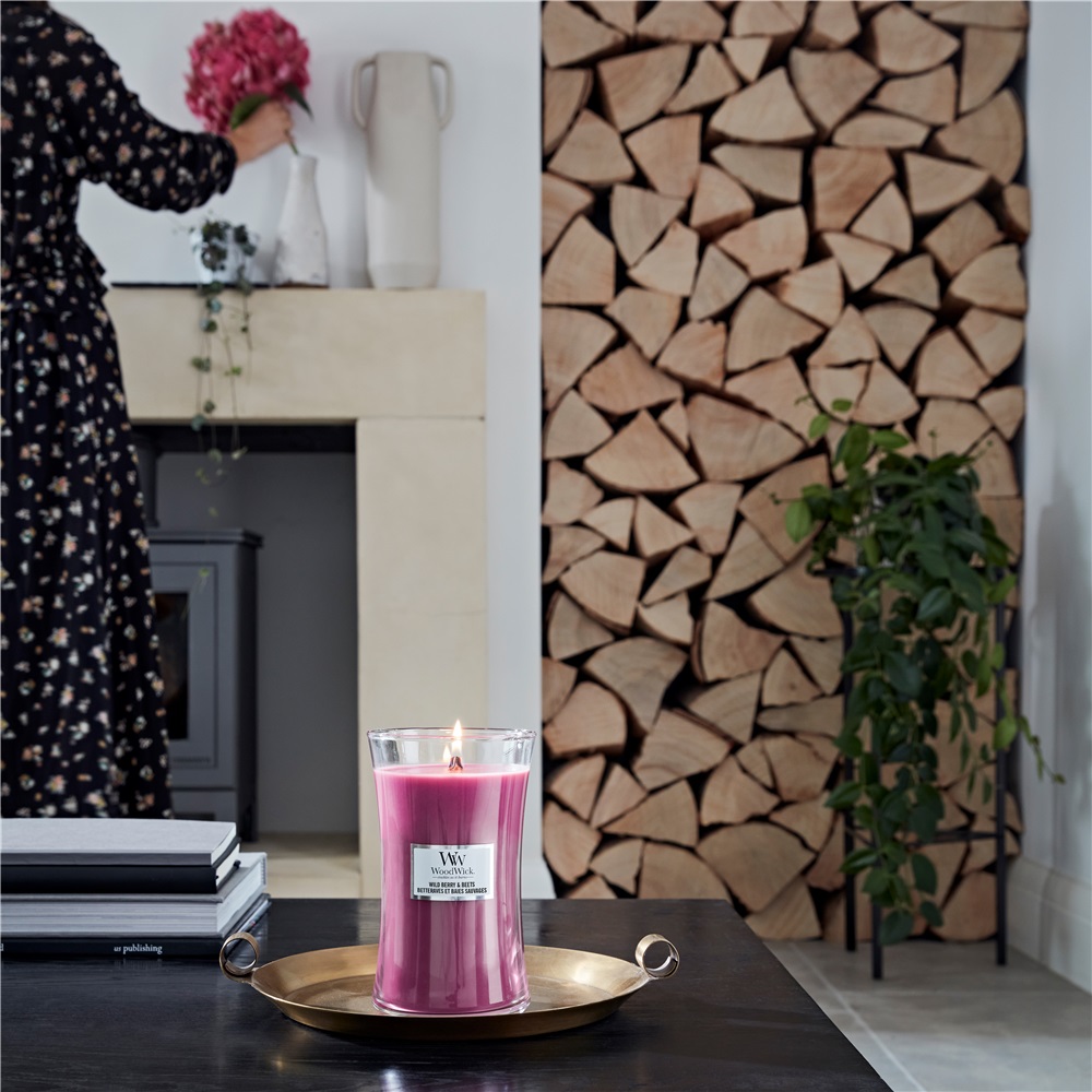 WoodWick Candela Profumata Grande Wild Berry & Beets 610 g con Stoppino Scoppiettante - Durata Fino a 130 Ore