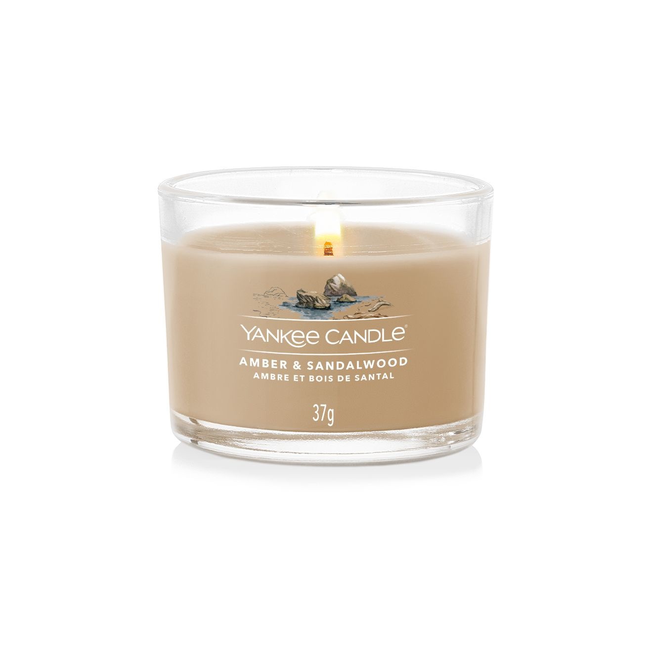Yankee Candle Amber & Sandalwood - Candela Profumata Votive 37g in Vetro con Fragranza Dolce e Speziata