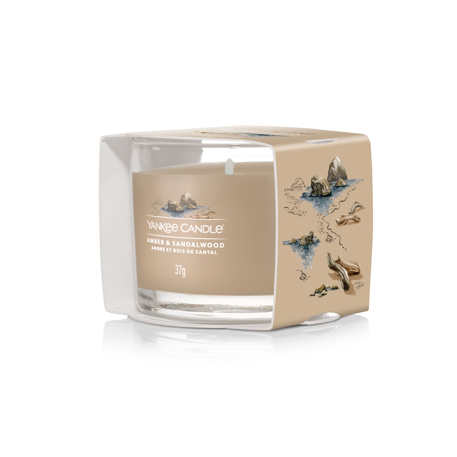 Yankee Candle Amber & Sandalwood - Candela Profumata Votive 37g in Vetro con Fragranza Dolce e Speziata