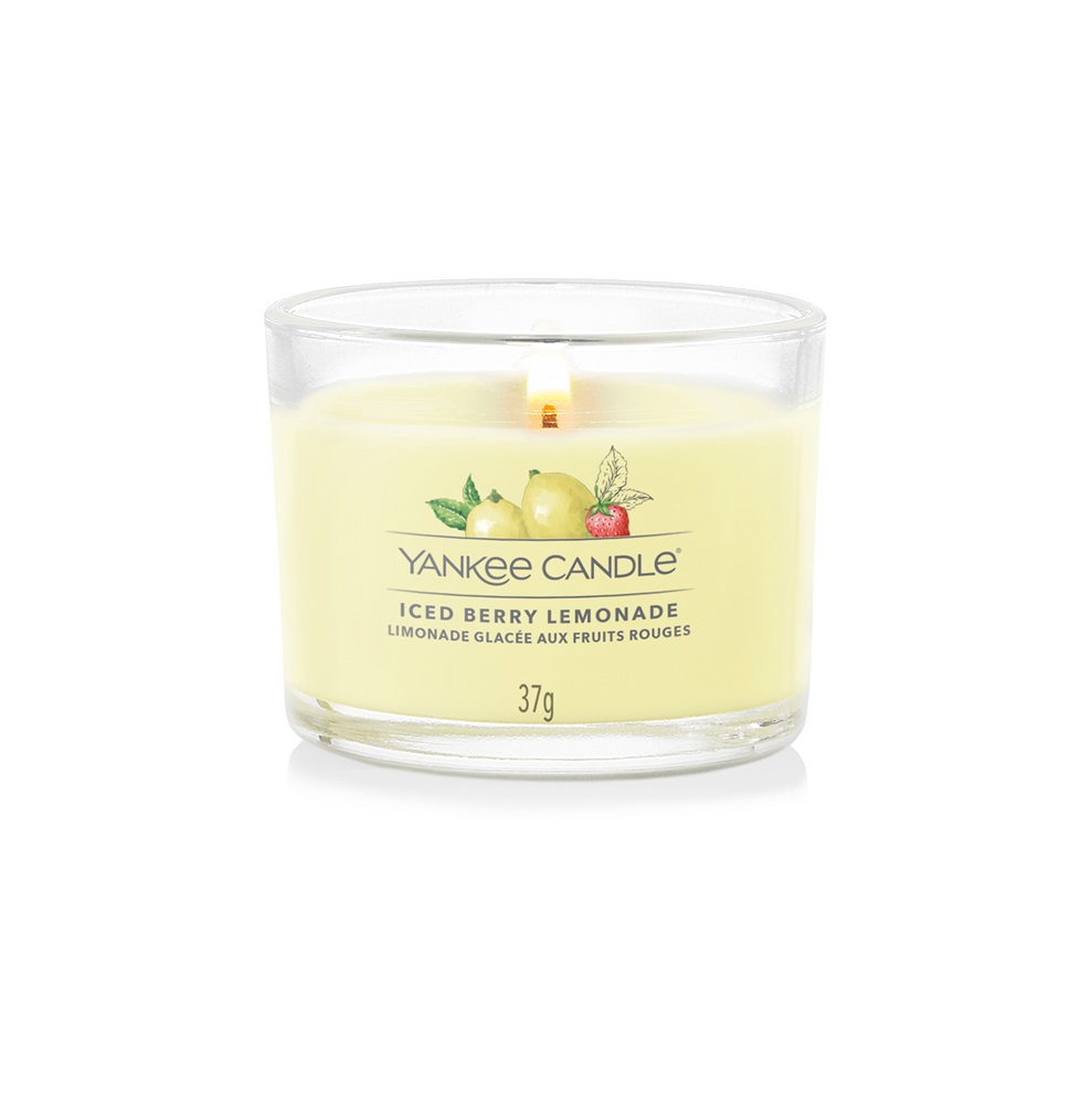 Yankee Candle Iced Berry Lemonade - Candela Profumata Votiva 37 g con Fragranza di Limone, Pompelmo e Bacche Ghiacciate