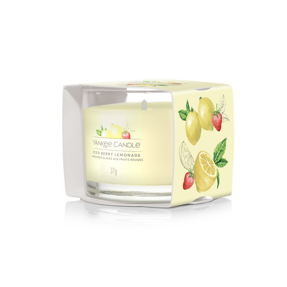 Yankee Candle Iced Berry Lemonade - Candela Profumata Votiva 37 g con Fragranza di Limone, Pompelmo e Bacche Ghiacciate