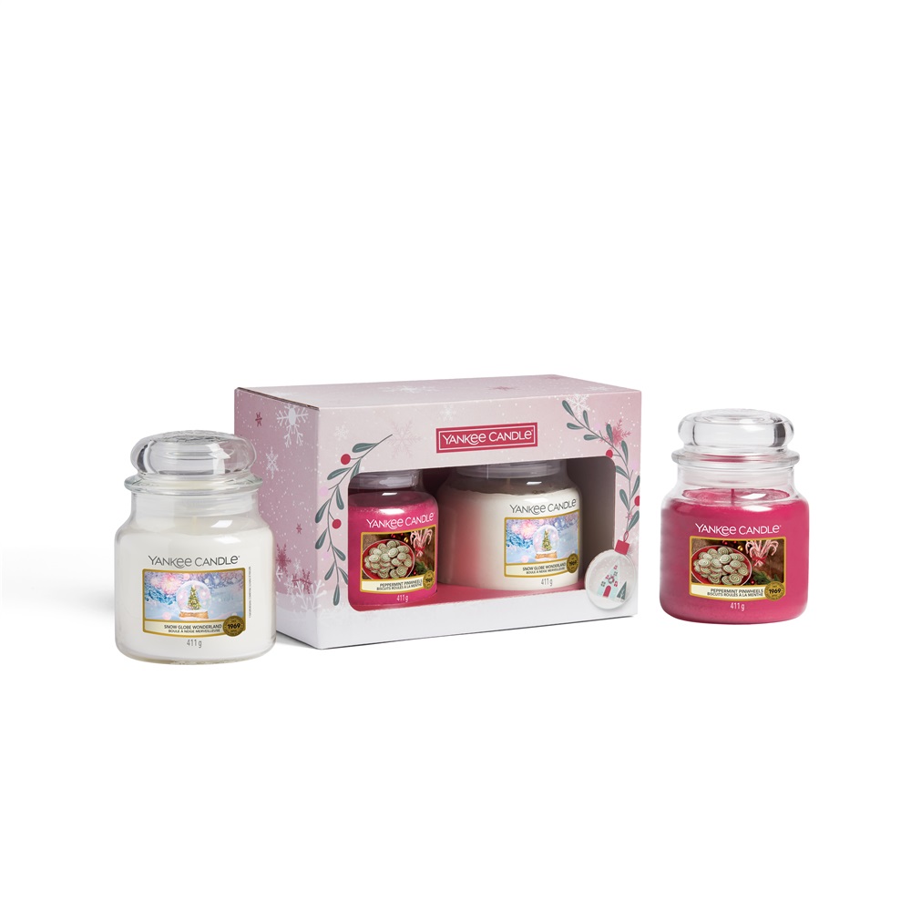 Yankee Candle Set Regalo con 2 Candele Profumate in Giara Media - Fragranze Snow Globe Wonderland e Peppermint Pinwheels