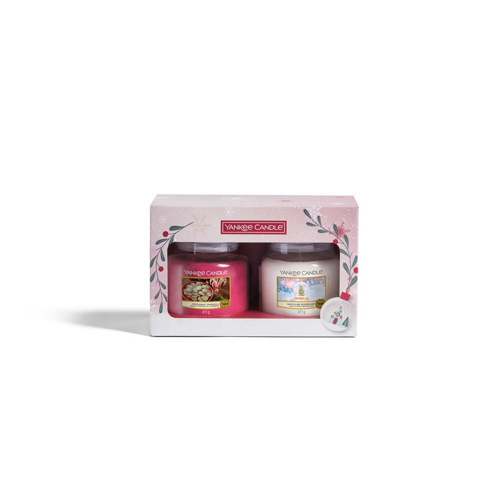 Yankee Candle Set Regalo con 2 Candele Profumate in Giara Media - Fragranze Snow Globe Wonderland e Peppermint Pinwheels