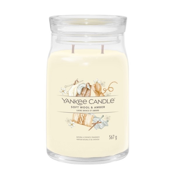 Yankee Candle Soft Wool & Amber - Candela Profumata Giara Grande 567 g con 2 Stoppini, Fragranza Floreale, Tempo di Combustione Fino a 90 Ore