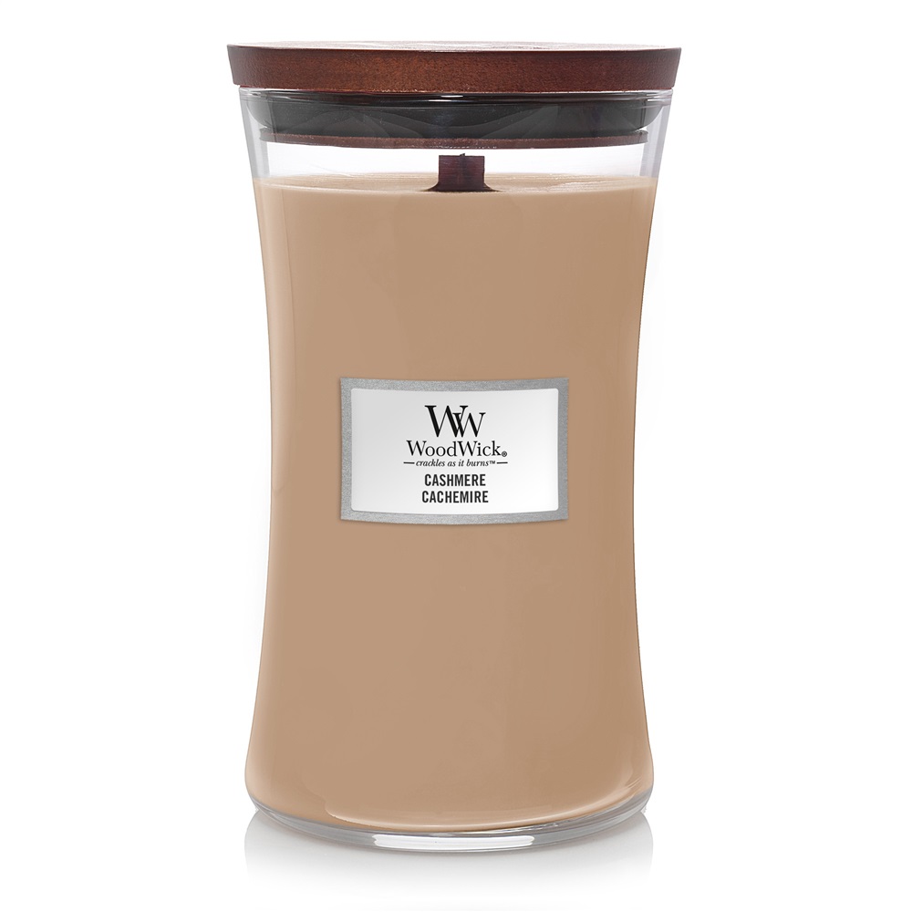 WoodWick Cashmere Candela Profumata Grande 610 gr - Fragranza Legnoso in Vetro Clessidra