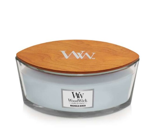 WoodWick Candela Profumata Ellipse Magnolia Birch 453,6 g - Fragranza Floreale con Stoppino HEARTHWICK® FLAME