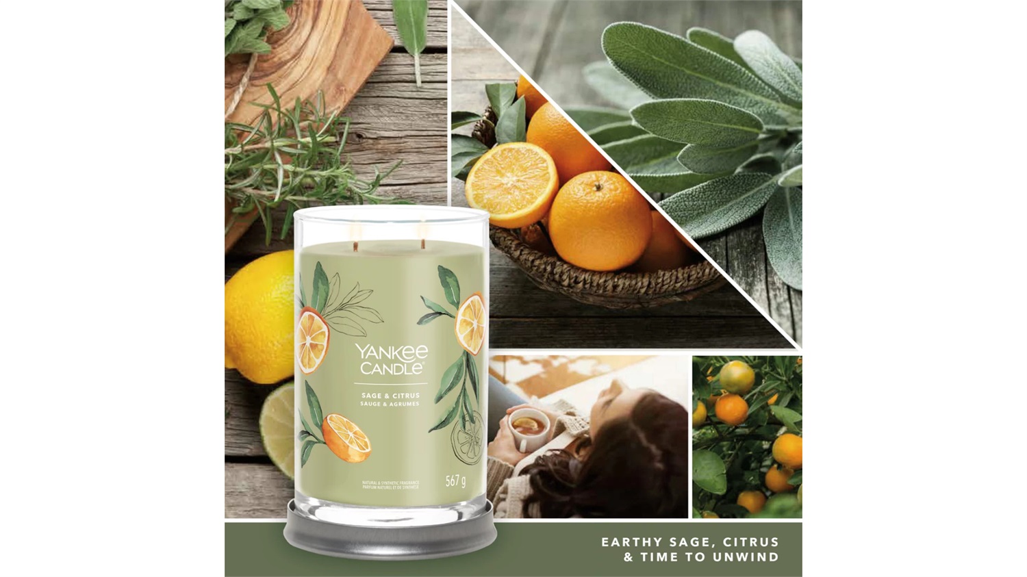 Yankee Candle Signature Candela Profumata Tumbler Grande Salvia & Agrumi 567 g - Fino a 100 Ore di Combustione