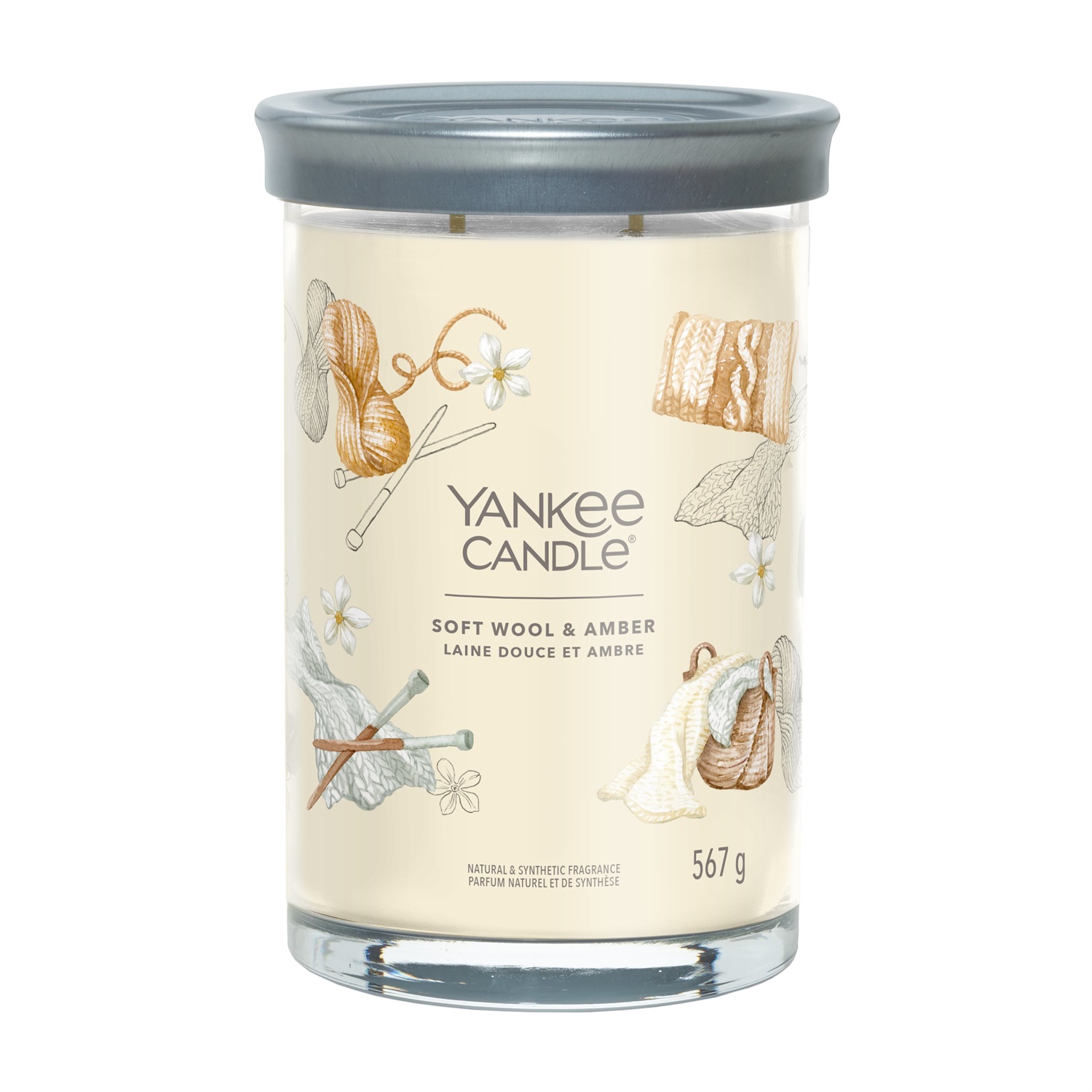 Yankee Candle Soft Wool & Amber - Candela Profumata Grande Tumbler 567g con 2 Stoppini, Fragranza Floreale, Tempo di Combustione fino a 100 Ore