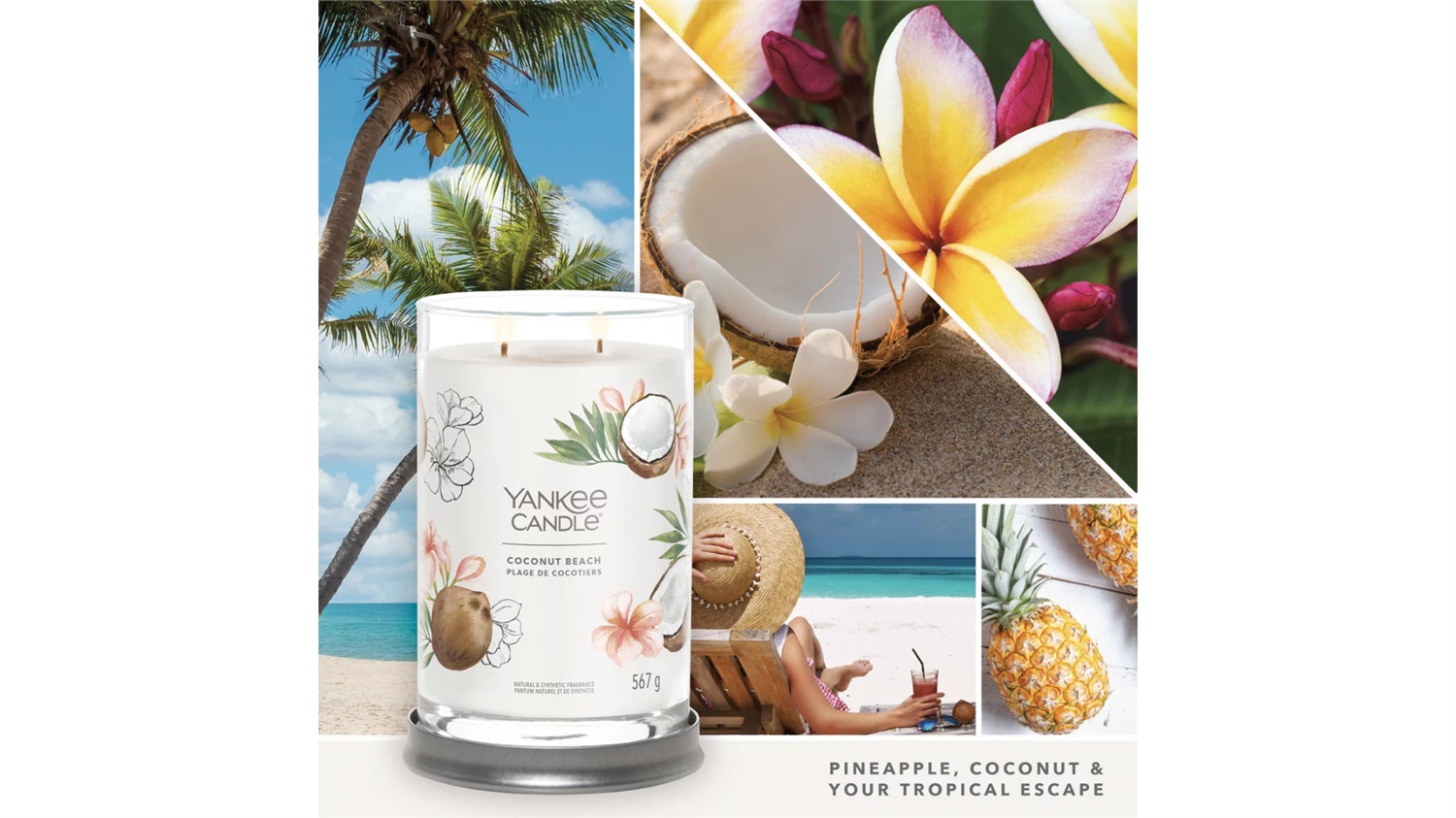 Yankee Candle Signature Tumbler Grande Candela Profumata Coconut Beach 567 g - Fragranza Cocco, Ananas e Vaniglia, Tempo di Combustione Fino a 100 Ore